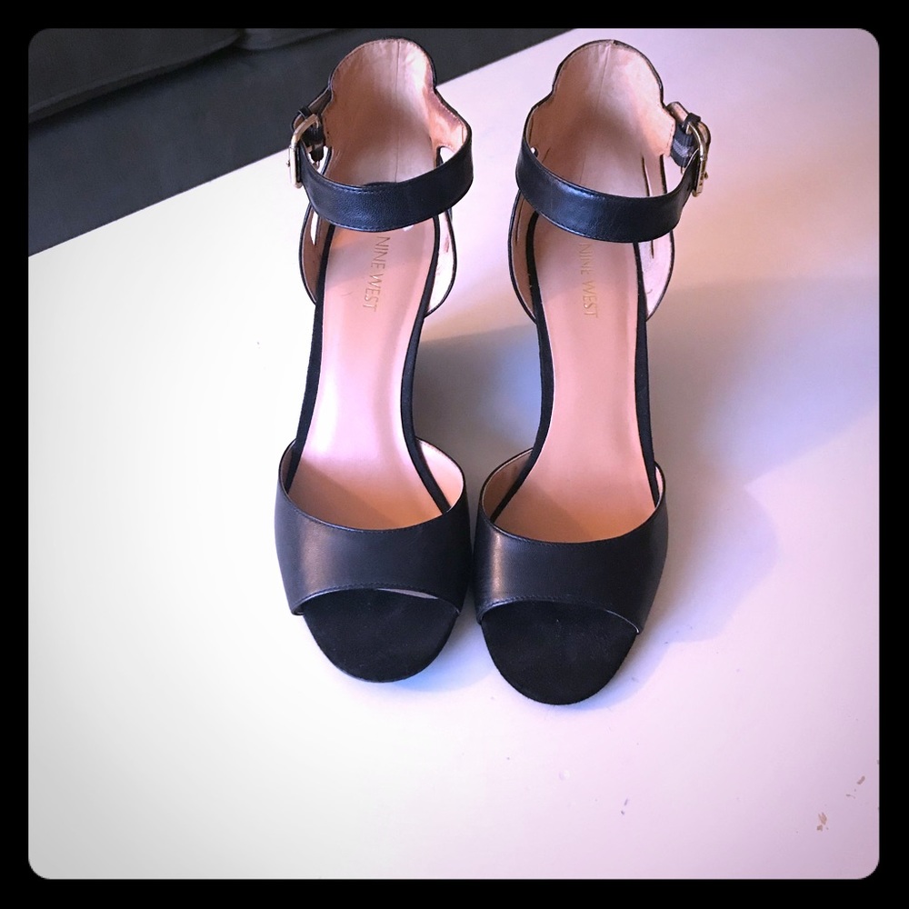 Nine West  Black Peep Toe Strap Wedges
